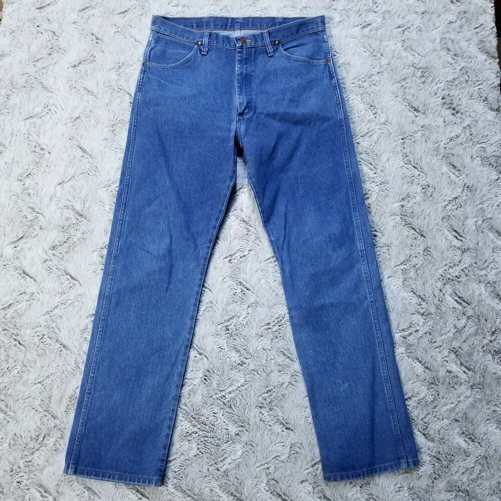 Wrangler Jeans Mens 34x32 Blue Regular Straight Workwear Dark‎ Wash Denim